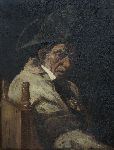 Scene Depicts Distraught Seated Older Gentleman Wearing a Hat in an Interior by Meyer Isaac de Haan