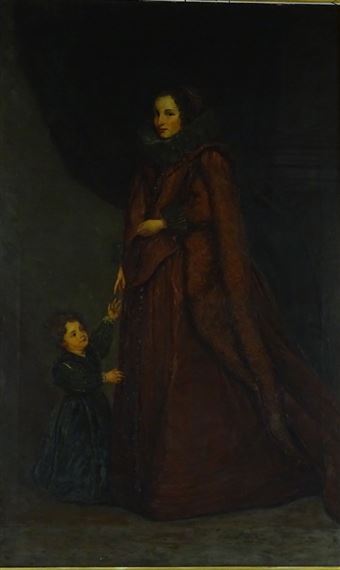Portrait of a woman and child in Elizabethan dress by Edwin Nichol
