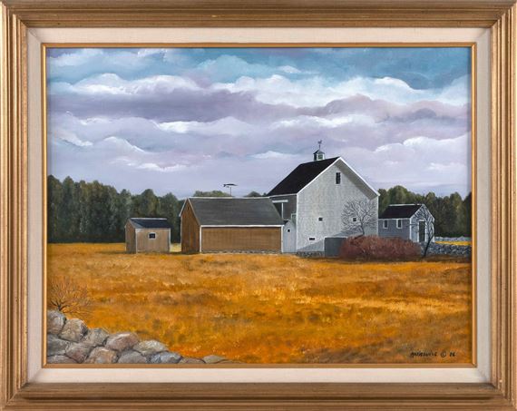 Homestead under gray skies by Marieluise Hutchinson, 1986