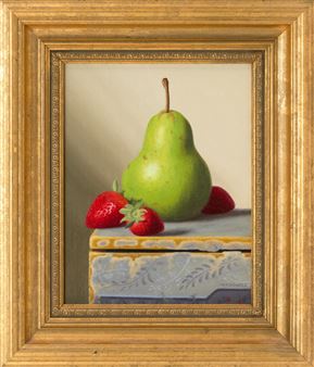 Still life of a pear and strawberries - W. Charles Nowell