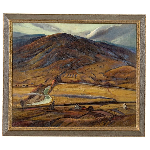 Artwork by Albertus Eugene Jones, New England Landscape with Farm, Made of Oil on canvas