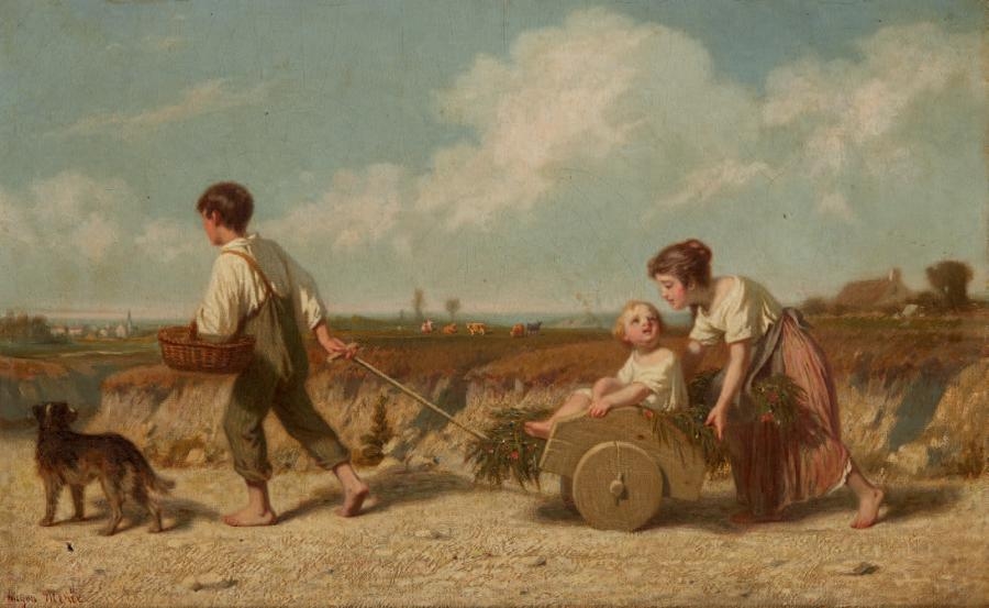 Hughes Merle | Enfants à la charette et au chien | MutualArt