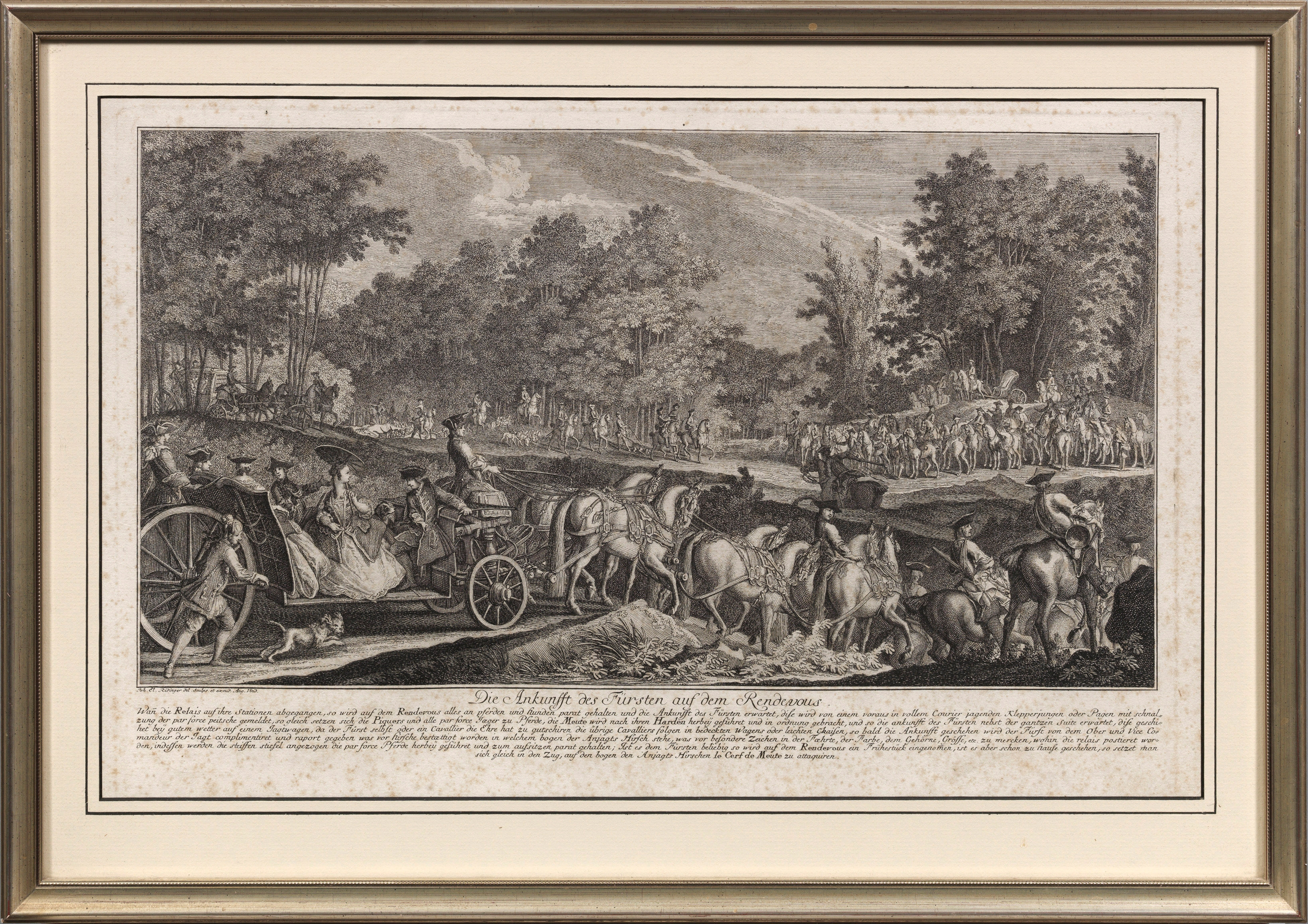 Artwork by Johann Elias Ridinger, Eight leaves from "The par force hunting of the deer and their entire process with a detailed description", Made of A collection of eight copper engravings with etching