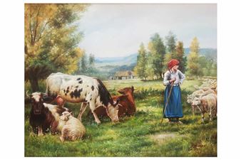Shepherdess and her flock - A. Regev