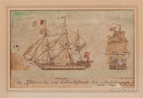 The Pelican Brig beating the French Frigate Medea into Guadaloupe after an action of 2 hours - Charles Hutchinson