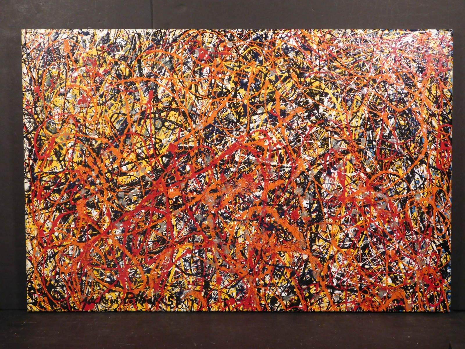 Jackson Pollock Red, Yellow, Orange, and Black Drip Painting MutualArt