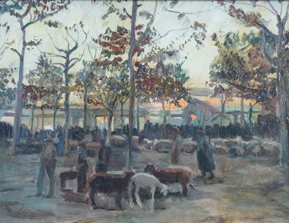 Sera di mercato a Cuneo by Giulio Boetto, 1959