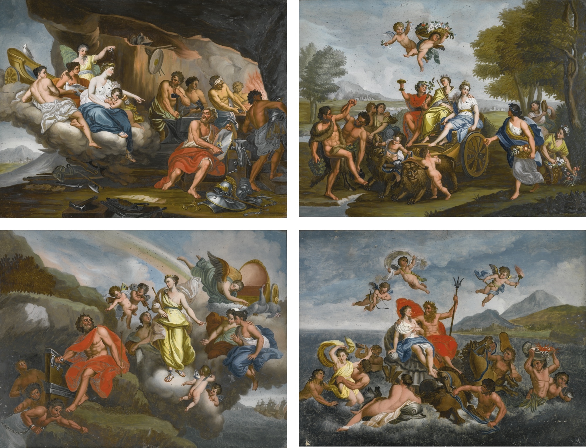 Louis de Boullogne A SET OF FOUR ITALIAN PAINTINGS ON GLASS DEPICTING