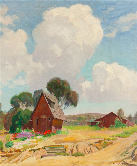 Houses in a hillside landscape by Arthur Grover Rider