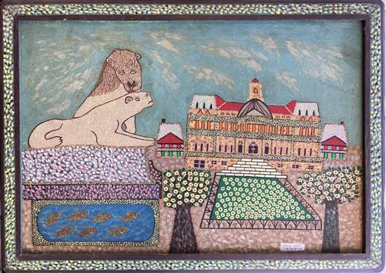 Artwork by Haim Harbon, Temple Watchers, Made of oil on cardboard