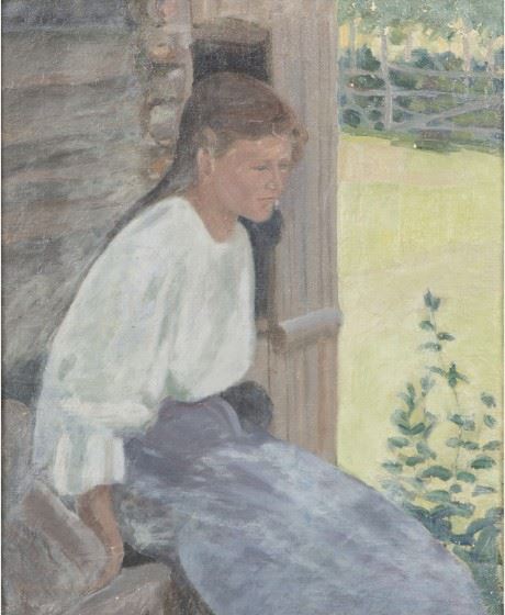 Tyttö rappusilla by Vilho Sjöström