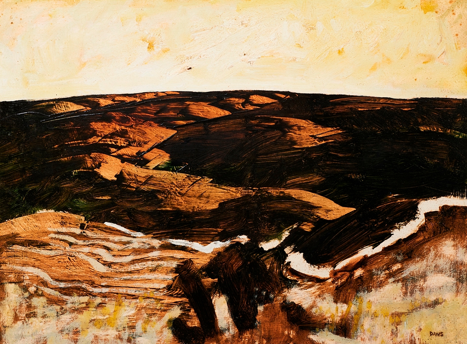 Artwork by Lawrence Daws, The Hills of My Childhood, Made of oil on board