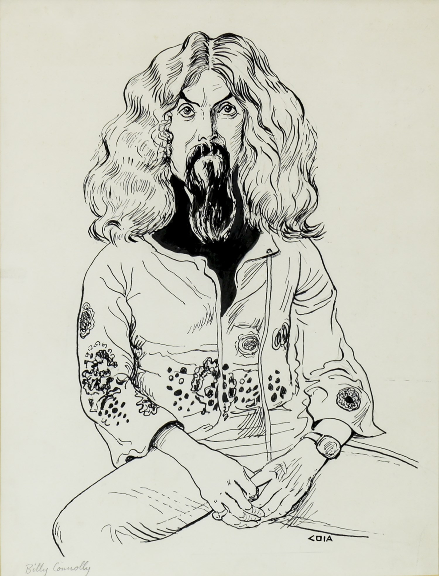 Artwork by Emilio Coia, BILLY CONNOLLY, Made of Indian ink and pencil on paper