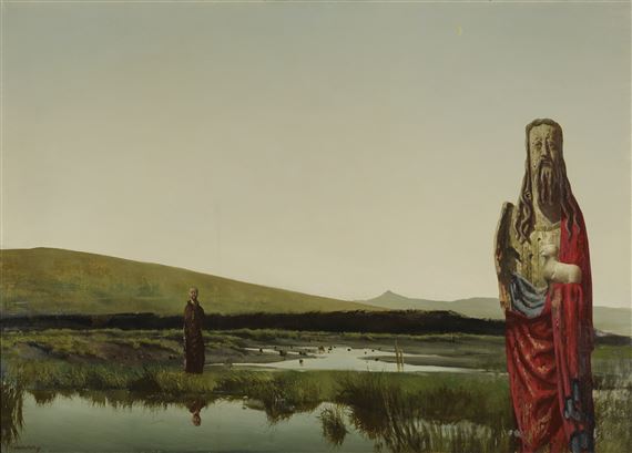 Landscape with Monk and St John the Baptist by Patrick Hennessy, 1955
