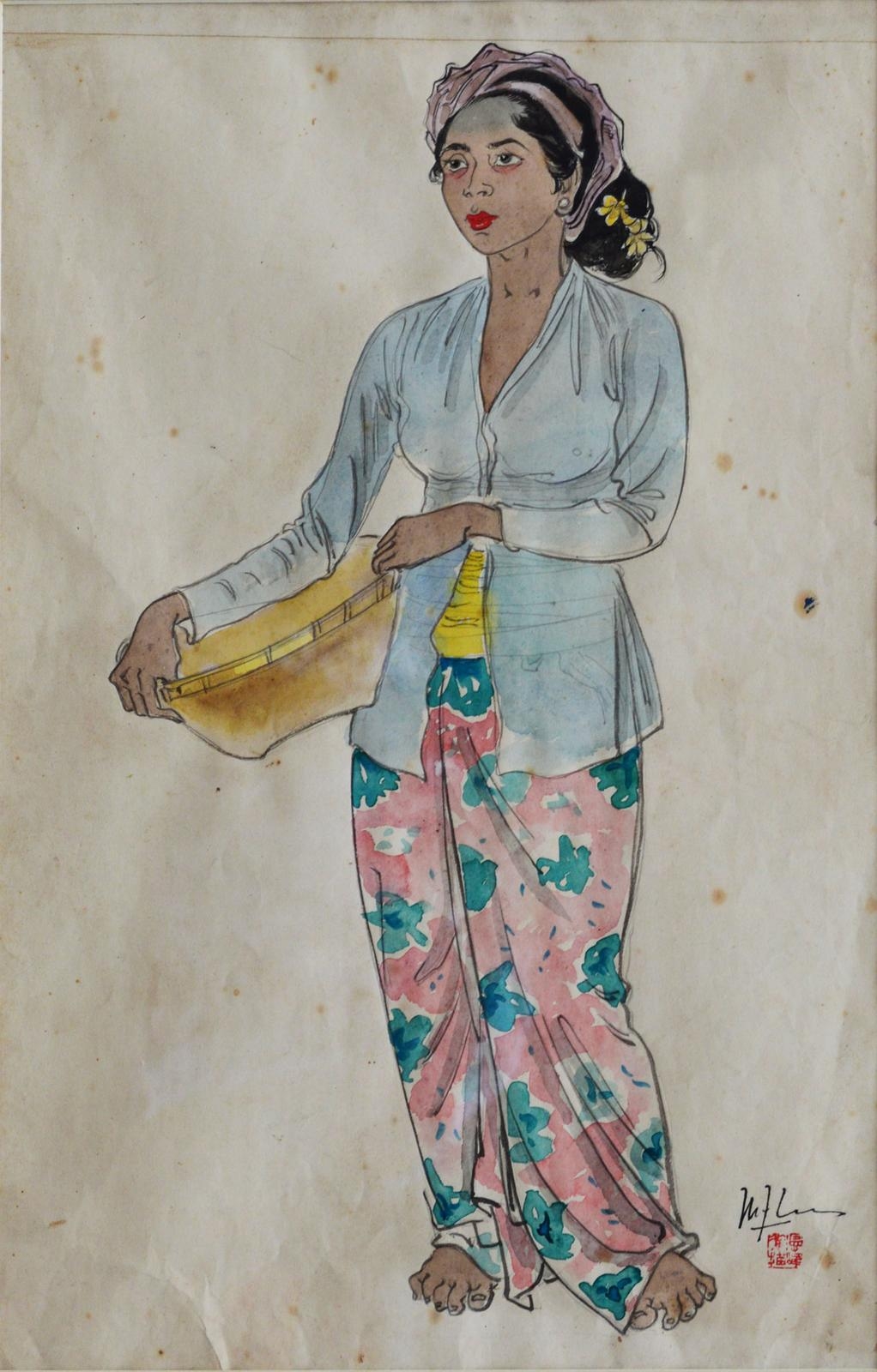 Artwork by Lee Man Fong, Woman Figure, Made of watercolour on paper