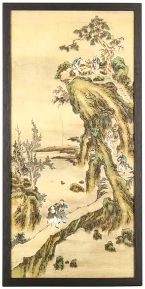 A CHINESE PAINTING OF FIGURES IN A LANDSCAPE by Chinese School