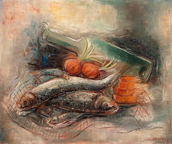 Martwa natura z rybami i butelka by Marc Sterling