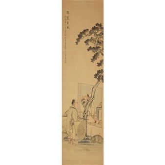 SCHOLAR CONVERSING WITH A PEASANT WITH PIG - Ji An