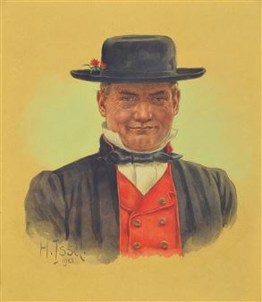 Portraits of Man (en Face) and Junger woman (Profile) in Black Forest Costumes - Heinrich Issel