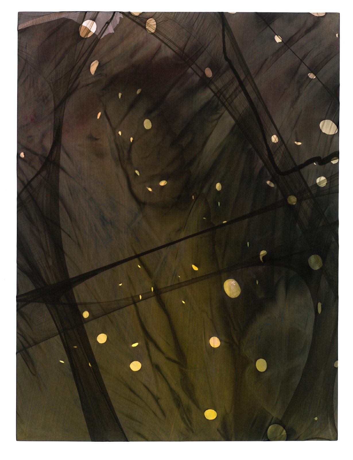 Artwork by April Street, Eridanos (the nowhere existing), Made of Acrylic paint and hosiery, black nylon cover, mounted on plywood