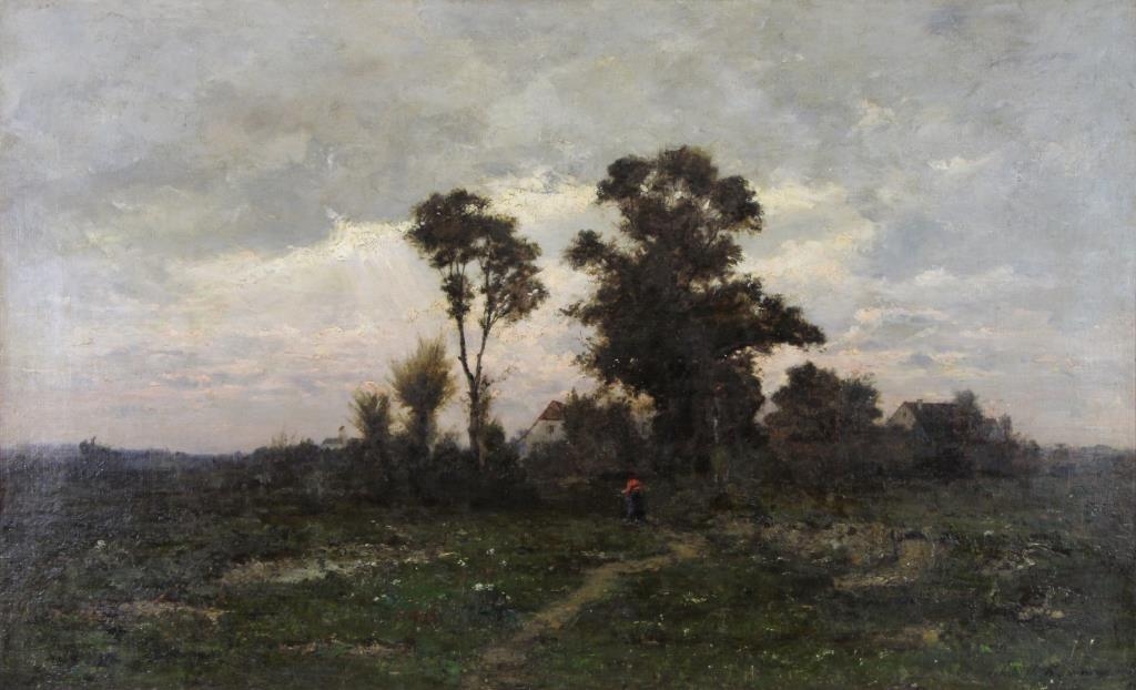 Artwork by John J. Hammer, Figure Along Country Path, Made of Oil on canvas