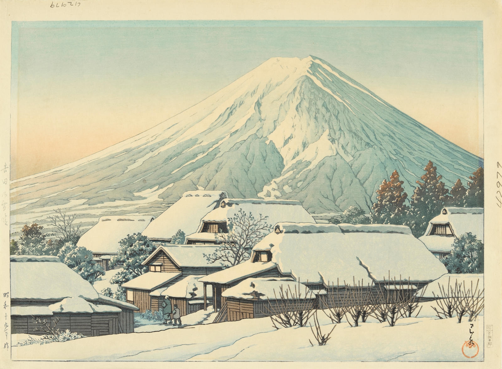 Artwork by Hasui Kawase, 2 Works: Fuji no yukibare, Tagonoura (Tagonoura, Clear Weather After Snowfall on Mount Fuji), Made of oban tate-e; chubosho yoko-e print