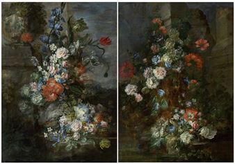Pair of works: Still-lifes with flowers - Paolo Porpora