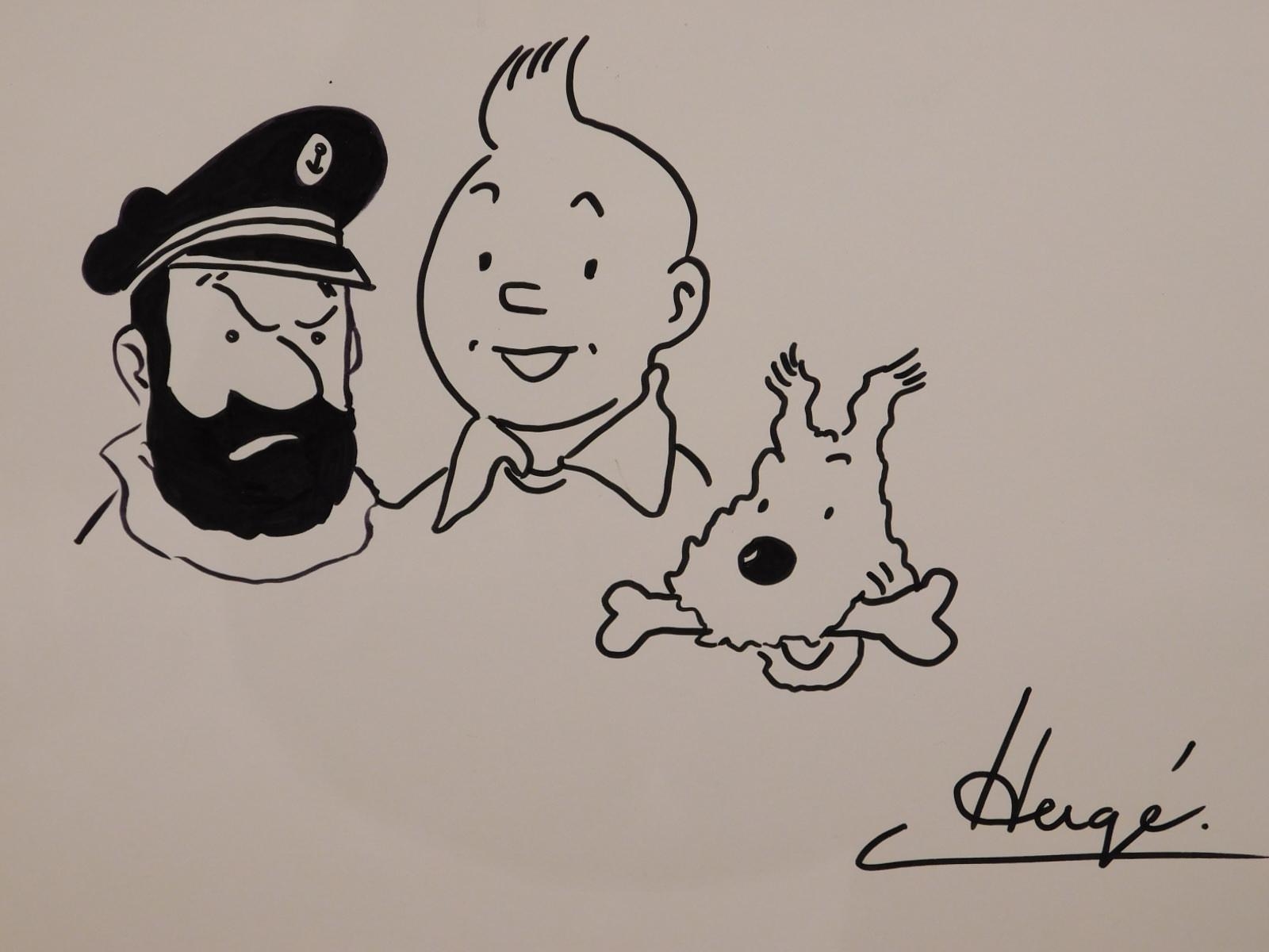 Artwork by Hergé, Tintin, Captain Haddock and Snowy, Made of Ink on paper