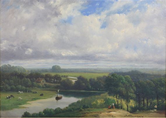 Boomrijk rivierlandschap by Alexander Hieronymus Bakhuyzen