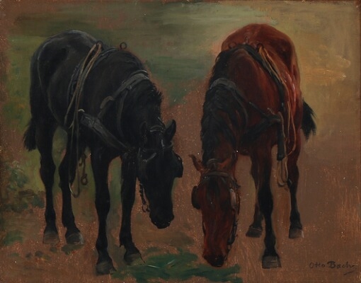 Two horses grazing by Otto Bache