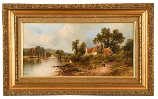 Farmhouse by a lake with walkers on a track; and Cottage by a lake by William Archibald Wall