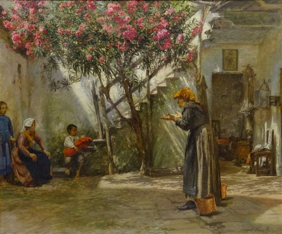 Figures in a Mediterranean Courtyard by Cilius Andersen