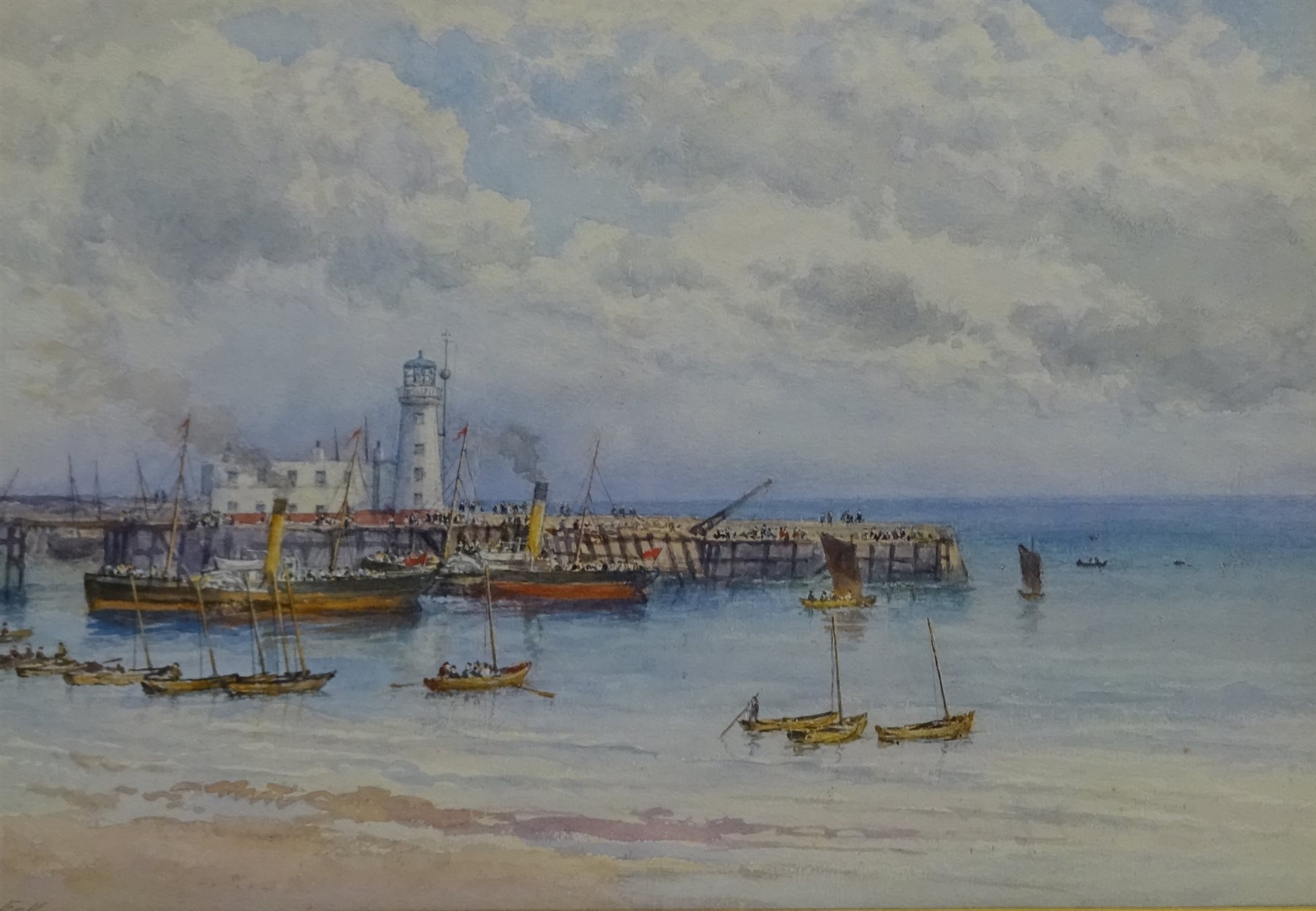 George Fall | Scarborough Lighthouse with Paddle-Steamers and Fishing ...