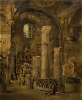 Intérieur d'une église avec des restes antiques - François Marius Borrel