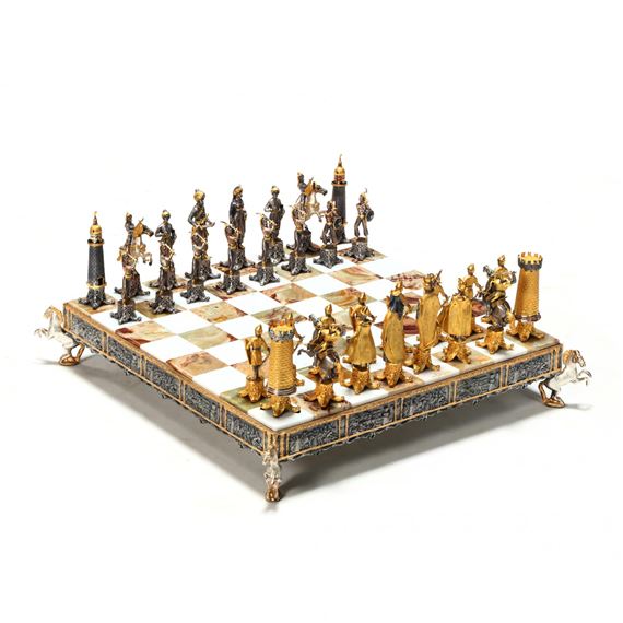 Giuseppe Vasari | Gilt Metal Crusades Themed Chess Set and Board ...