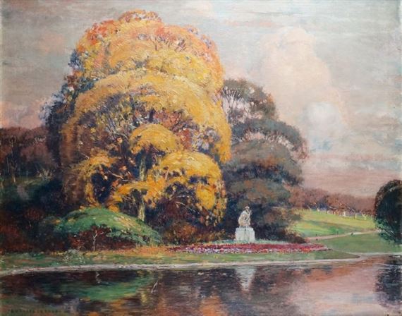 STATUE DANS UN PARC by Jules Marie Auguste Leroux