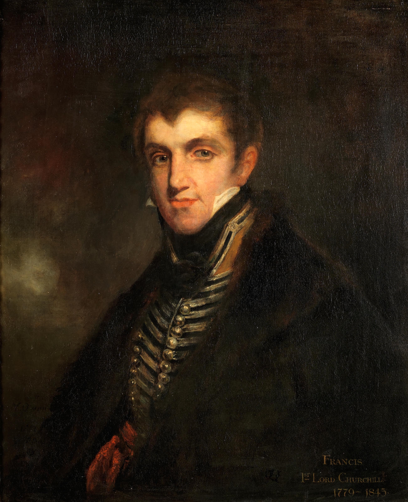 Artwork by William Owen, R. B. Paul, Portrait of Lord Francis Spencer, later 1st Baron) Churchill,  half-length, wearing the uniform of the Oxfordshire Yeomanry,
signed, inscribed and dated 'from/ W.Owen/ 1812/ by R. B. Paul/ 1897' (lower left) and bears 'FRANCIS/ 1ST LORD CHURCHILL./ 1779-1845' (lower right), Made of oil on canvas