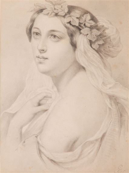 Portrait of Woman in an Ivy Wreath by Artur Grottger
