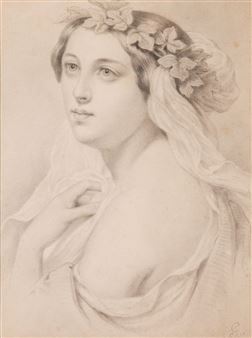 Portrait of Woman in an Ivy Wreath - Artur Grottger