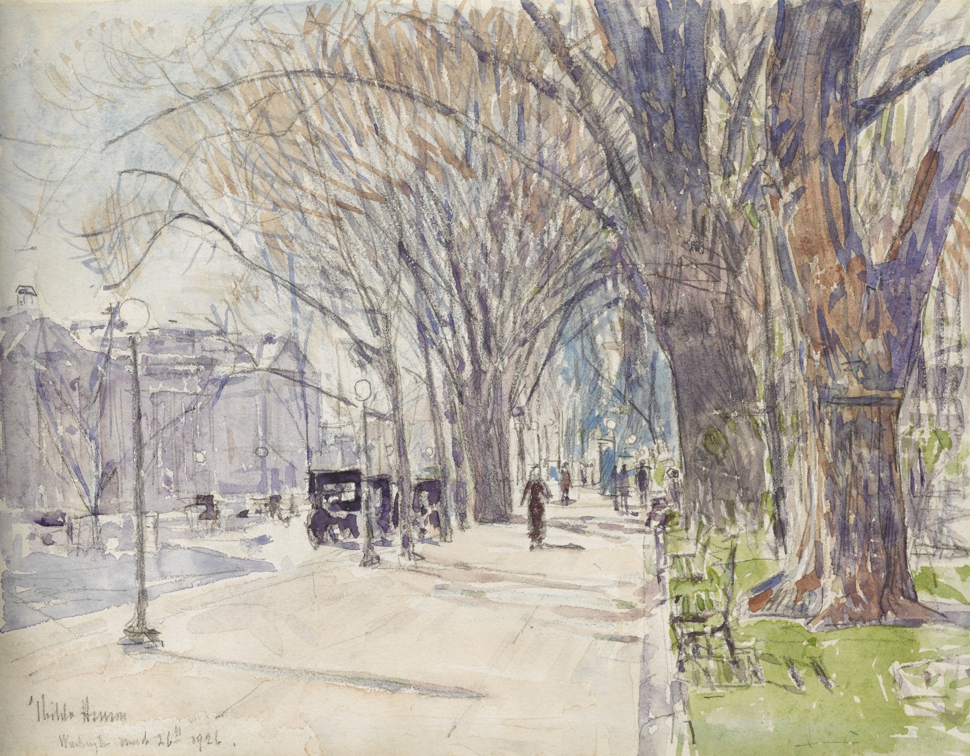 Artwork by Childe Hassam, LAFAYETTE PARK, WASHINGTON, D.C., Made of watercolor and pencil on paper