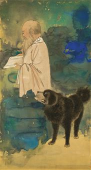 SELF PORTRAIT WITH A TIBETAN MASTIFF - Zhang Daqian