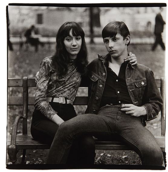Young couple on a bench in Washington Square Park, N.Y.C. by Diane Arbus, 1965