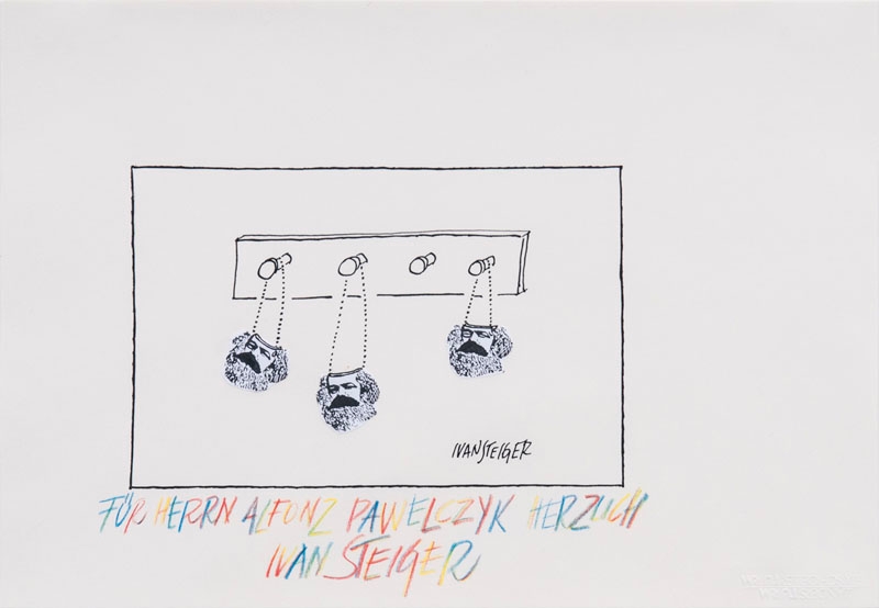 Artwork by Ivan Steiger, 4 Works;Four Caricatures, Made of Pen a. ink drawings, collage a. coloured pencil