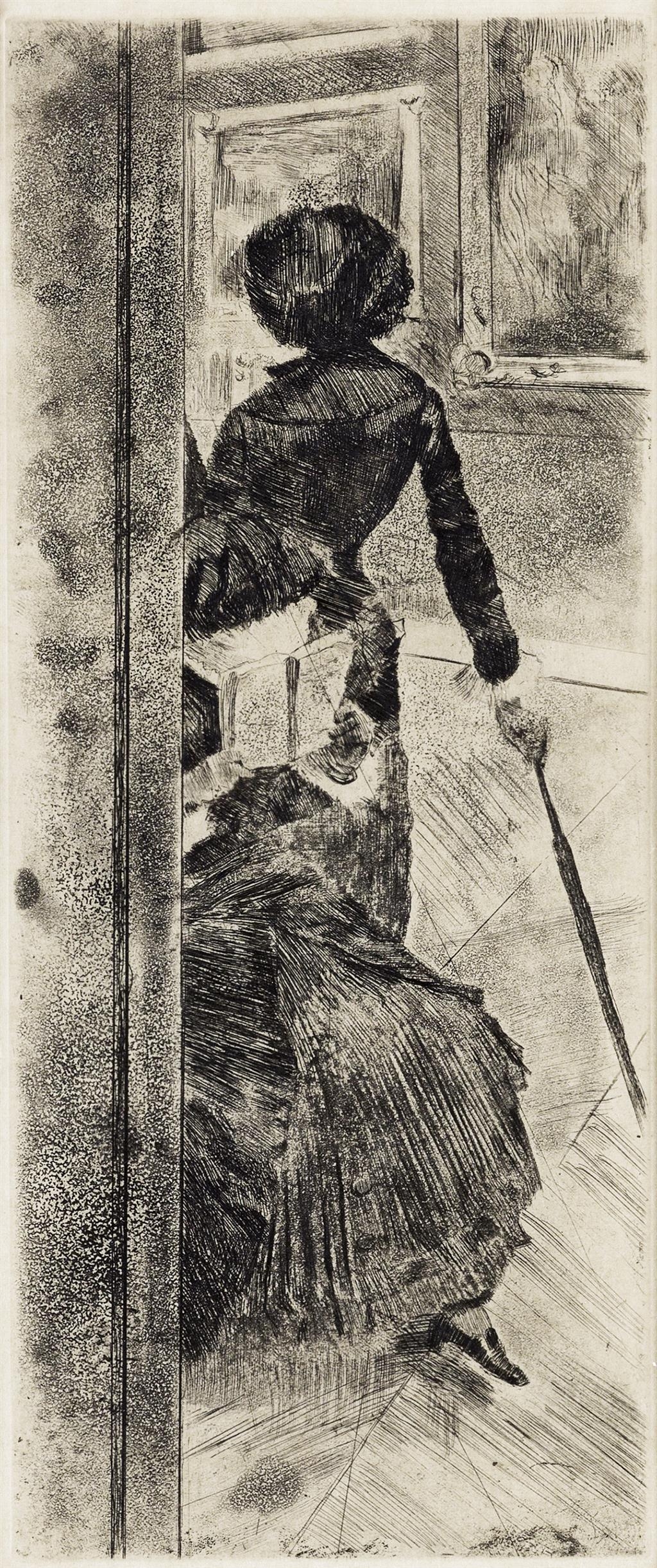 Artwork by Edgar Degas, Au Louvre, la Peinture, Mary Cassatt, Made of Etching, aquatint and drypoint