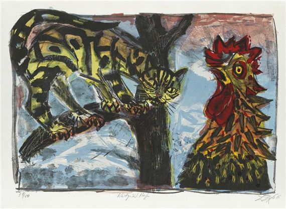 Katze und Hahn by Otto Dix, 1966
