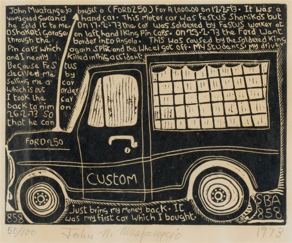 The Ford 250 by John Ndevasia Muafangejo, 1973