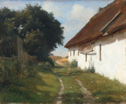 A whitewashed farm house by Otto Bache
