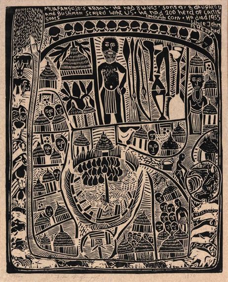 Muafangejo Kraal by John Ndevasia Muafangejo, 1970