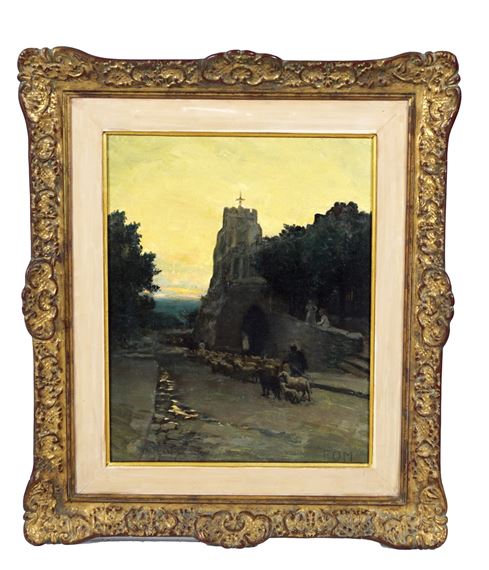 Driving sheep by Lord Leycester's Hospital, Warwick by Frank O'Meara