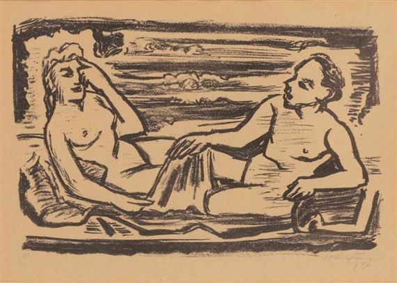 Auf dem Lager by Max Pechstein, 1947